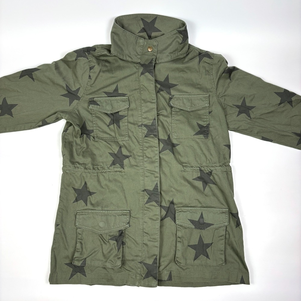 Knox Rose Star Military Utility Jacket‎ Womens Sz L Olive Green Black Pockets